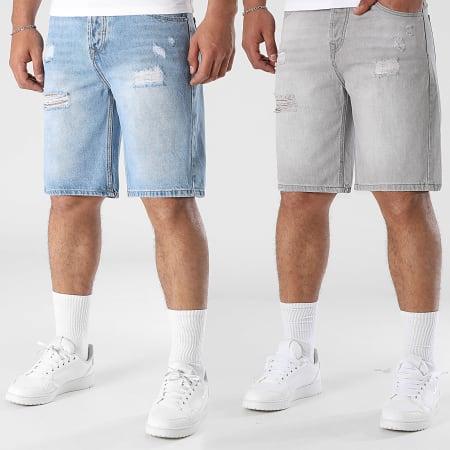 LBO - Lot De 2 Shorts Jean Relaxed Destroy 0326 0324 Gris Bleu Denim